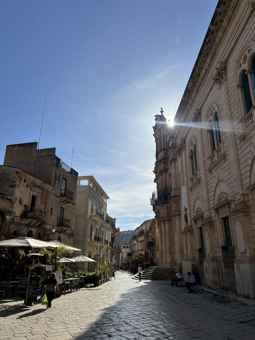 A baroque street in Scicli in the late afternoon sun